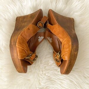 Y2K Vintage sz 9.5 Nine West Womens Brown Leather Accent Open Toe Wedge Sandals